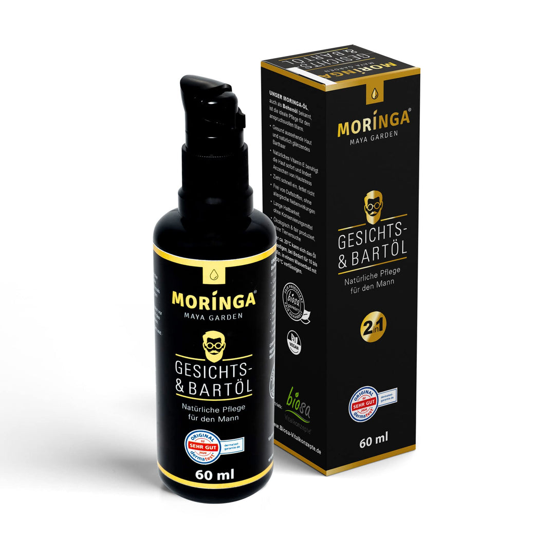 Moringa Gesichts- &amp; Bartöl, 60ml - Gesichts-Öl für Männer, Moringa-Öl zur Gesichtspflege für den Man