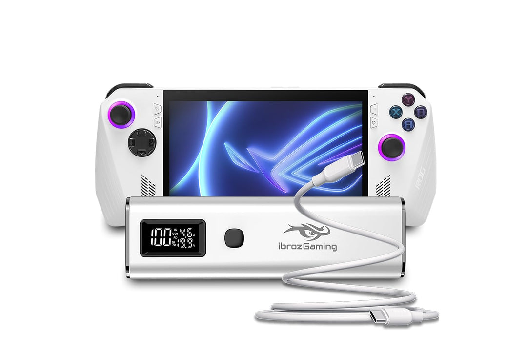 Ibroz Gaming Power Bank USB-C Silber 20000mAh + USB-C Kabel für ASUS ROG Ally