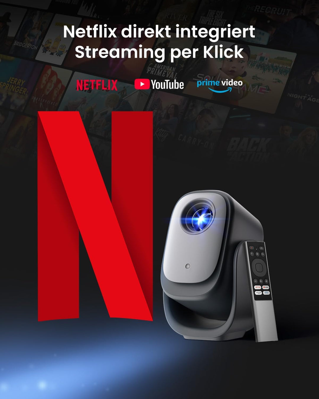 Dangbei N2 mini Smart Beamer mit Ständer, Offizielles Netflix Heimprojektor 1080P Full HD, Autofokus