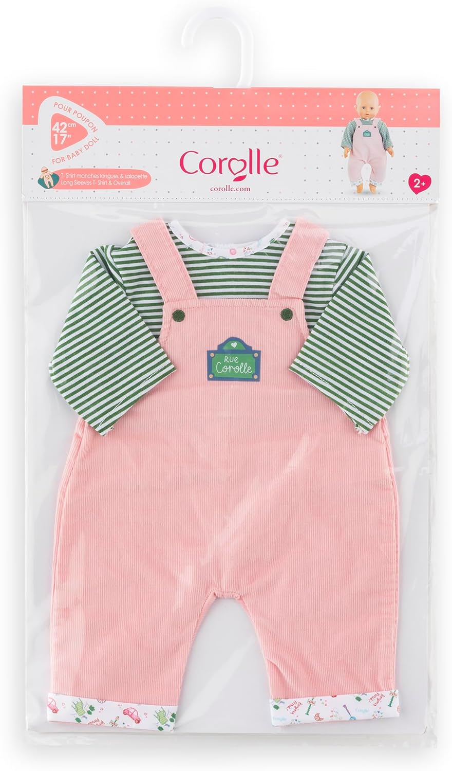 Corolle Mon Grand Poupon Shirt und Latzhose, Paris, für alle 42cm Babypuppen, ab 2 Jahren