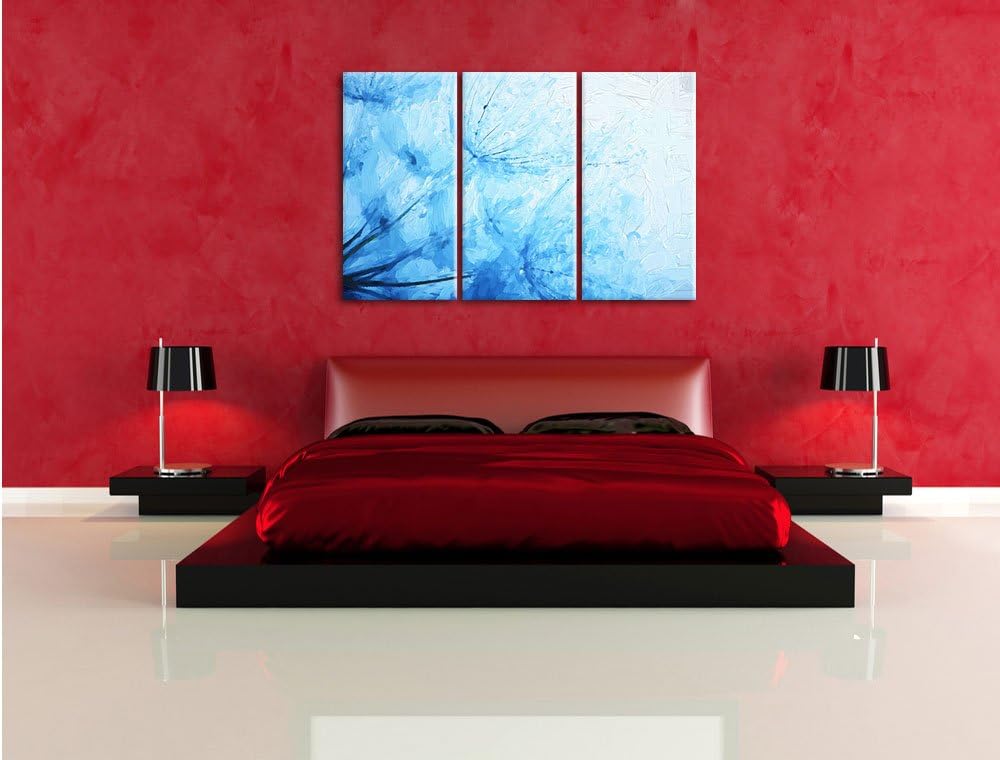 Pixxprint Tropfen bedeckte Pusteblumen Pinsel Effekt 3-Teiler Leinwandbild 120x80 Bild auf Leinwand