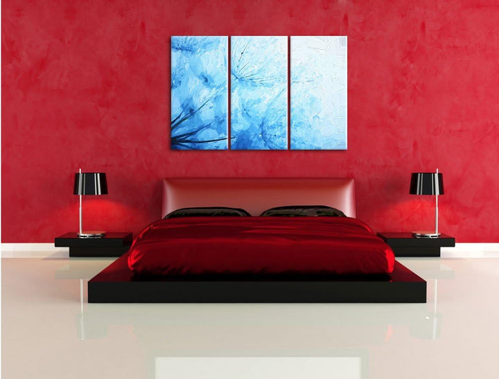 Pixxprint Tropfen bedeckte Pusteblumen Pinsel Effekt 3-Teiler Leinwandbild 120x80 Bild auf Leinwand