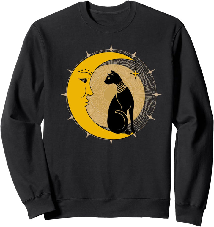Schwarze Katze auf dem Mond Himmel Sternkarte Astrologie Sweatshirt