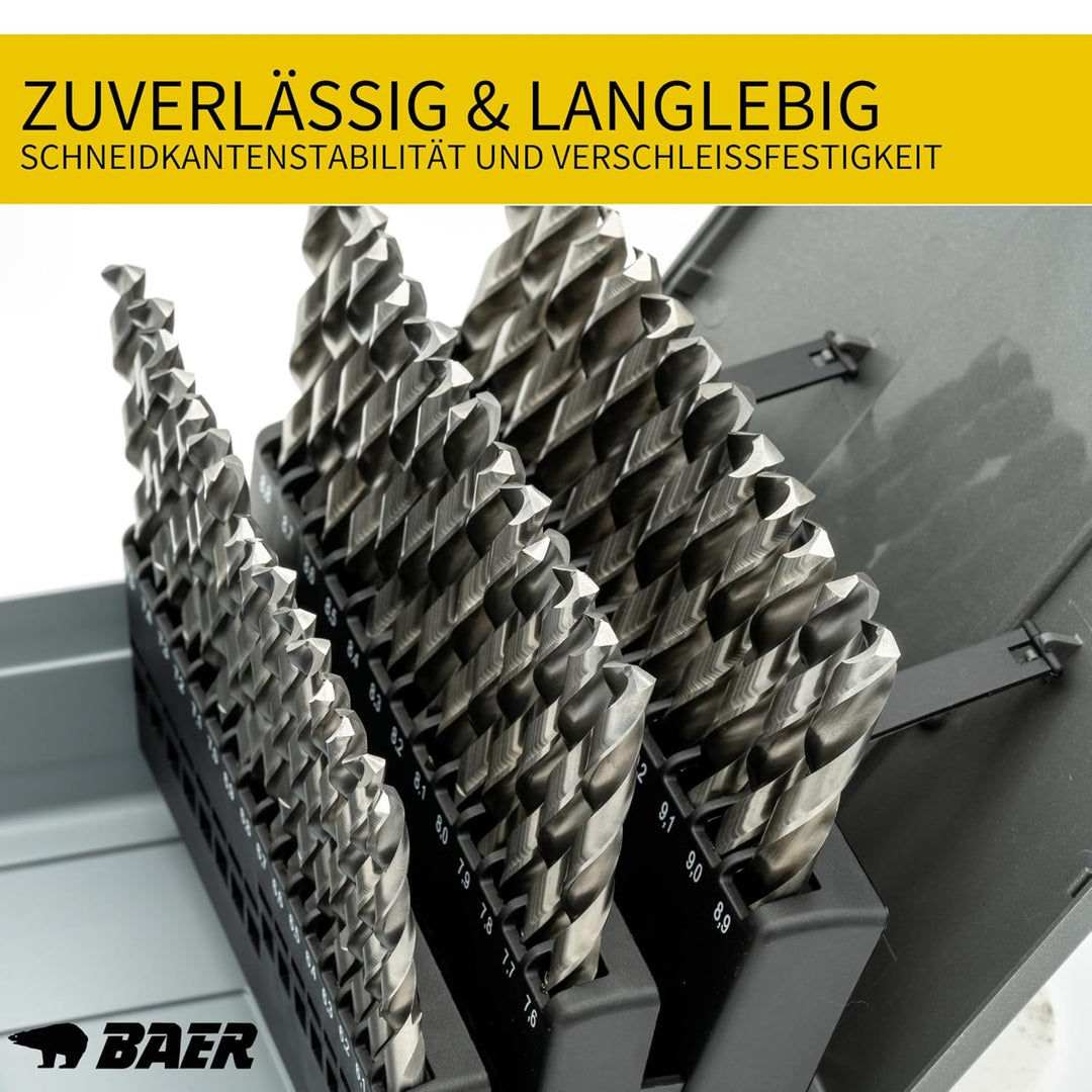 BAER HSSG Spiralbohrer Set (0,1mm steigend) 6-10 mm - DIN 338 - Bohrerset Stahl - Spiralbohrer Set -