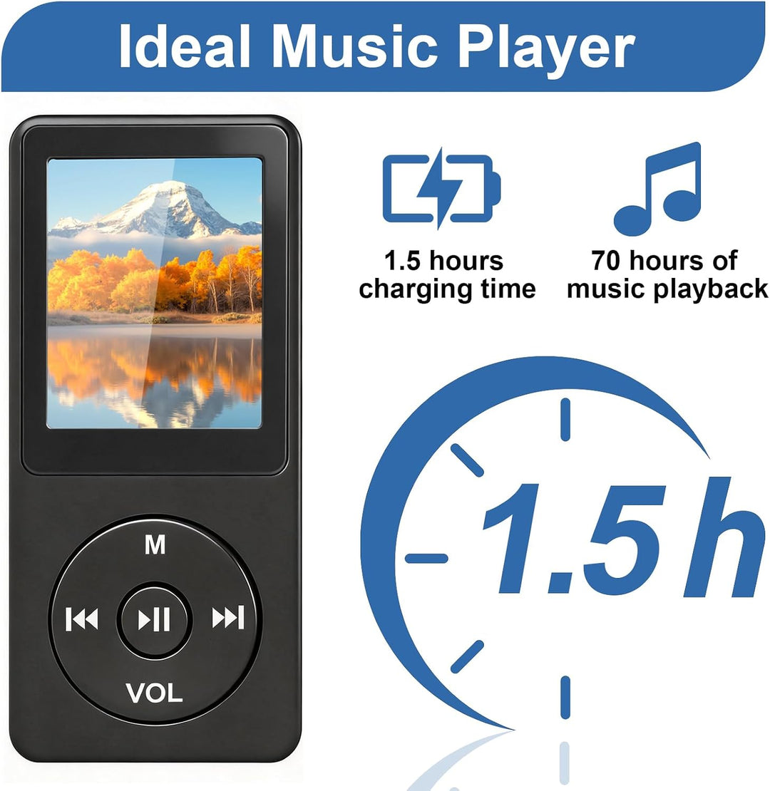 MP3 Player Bluetooth 5.3 64 GB mit 1,8 Zoll TFT Farbdisplay, HiFi Musik Player mit Lautsprecher, Kop