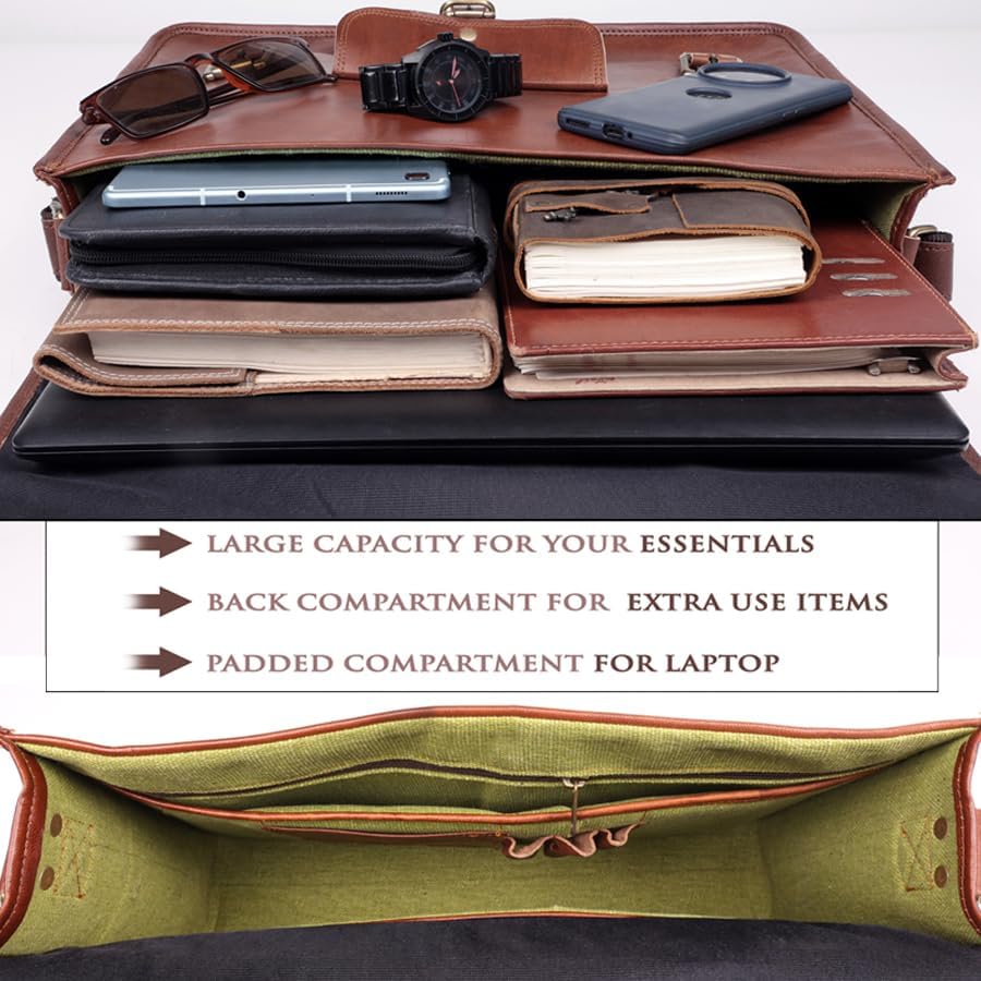 Honey Leather Exporters Umhängetasche Aktentasche aus Leder für Büro Laptop Tasche für Damen und Her