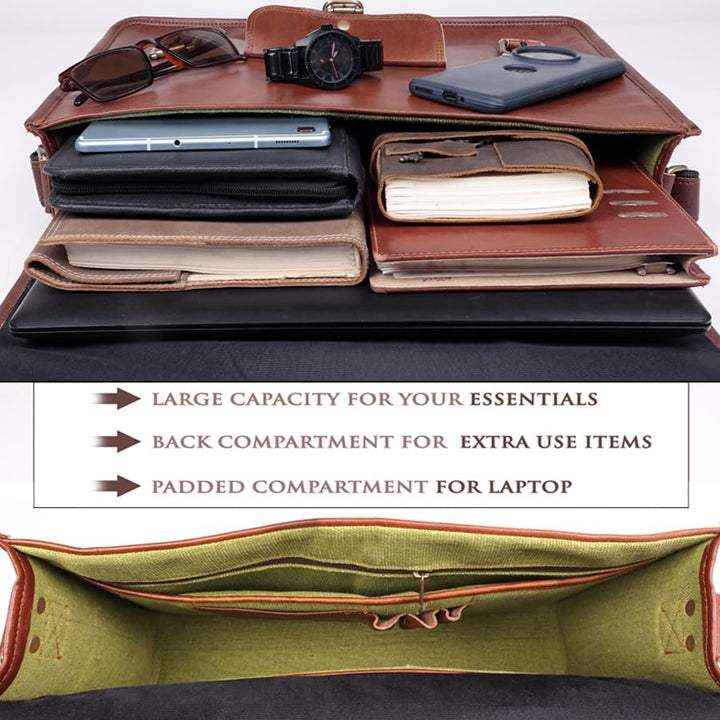 Honey Leather Exporters Umhängetasche Aktentasche aus Leder für Büro Laptop Tasche für Damen und Her