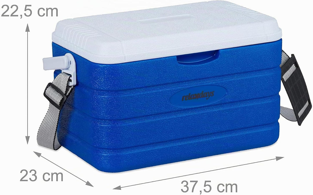 Relaxdays Kühlbox 10 l, Kühlkiste für unterwegs, Tragegurt &amp; Griff, ohne Strom, Isolierbox HBT 22,5