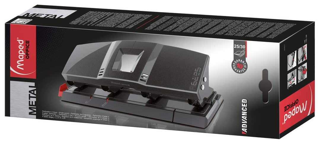 Maped M622511 - 4-Fach-Locher Advanced, Metal 25/30 Blatt Locher für 4 Löcher 4 Hole Punch, Locher f