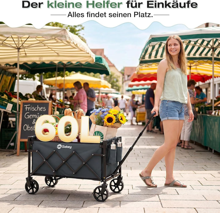 Sekey Bollerwagen Faltbar Klein 80KG, Handwagen Klappbar, Faltbarer Einkaufswagen Campingwagen mit H