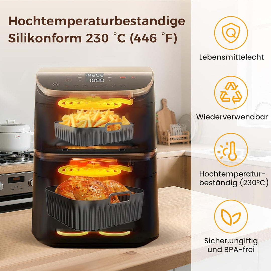 Airfryer Silikonform, Air Fryer Silikon Einsatz für Cosori Turbo Tower Pro/Smart 10,8L, Heissluftfri