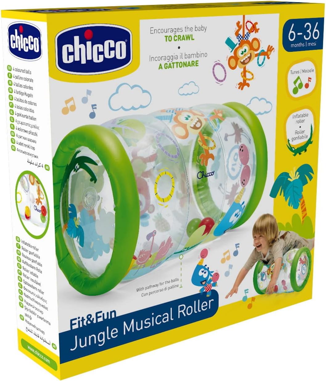 Chicco Jungle Musical Roller, 2-in-1-Spielzeug zur Förderung der Koordination, mit Soundeffekten, Ds
