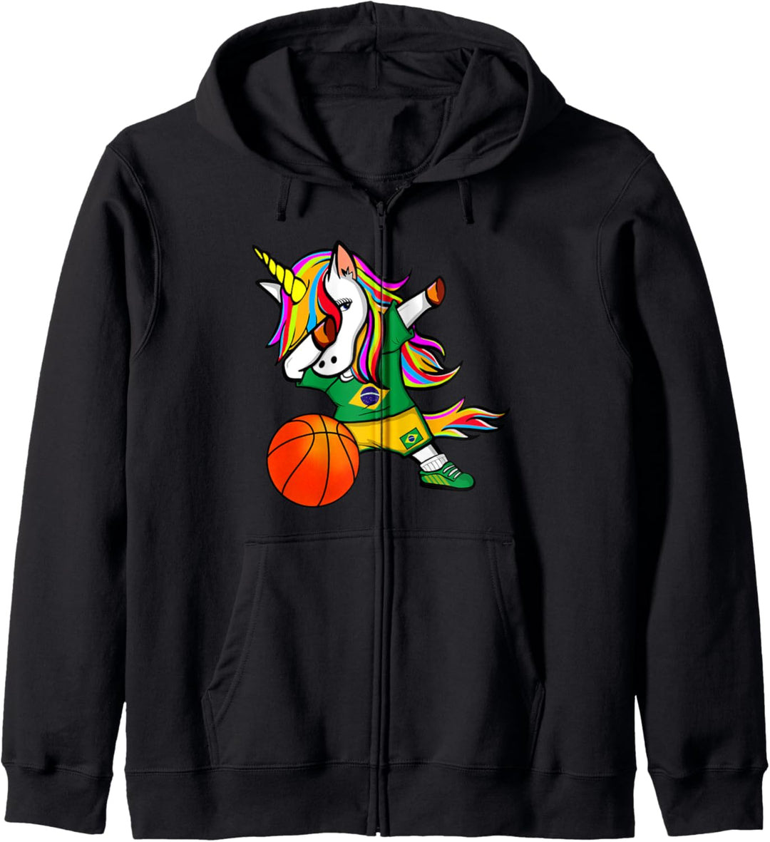 Dabbing Unicorn Brasilien Basketball - Brasilianische Flagge Kapuzenjacke