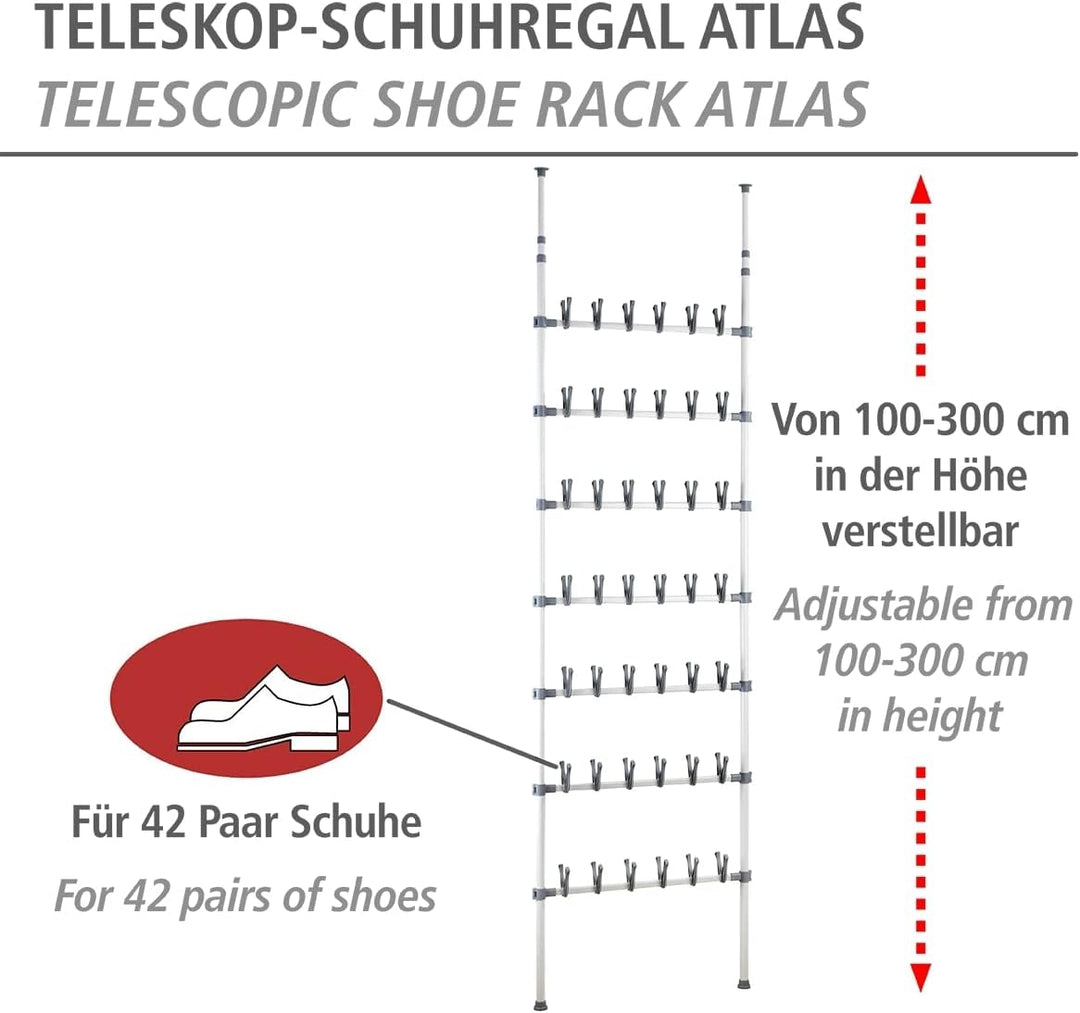 WENKO Teleskop-Schuhregal Atlas, Schuh-Aufbewahrung für 42 Paar Schuhe, teleskopisch ausziehbar von