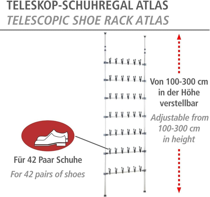 WENKO Teleskop-Schuhregal Atlas, Schuh-Aufbewahrung für 42 Paar Schuhe, teleskopisch ausziehbar von