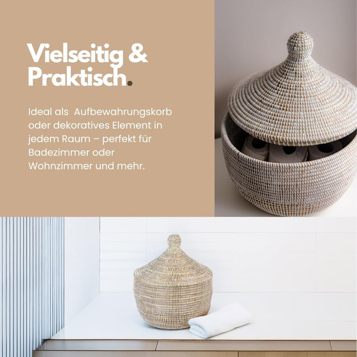 Afrikanischer Korb mit Deckel | Geflochtener Korb GAPARU | Handgefertigt aus Savannengras | Nachhalt