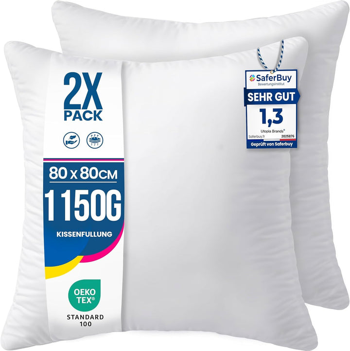 Utopia Bedding 2er Set Kissenfüllung 80 x 80 cm, Innenkissen Füllkissen Kopfkissen Sofakissen (Weiss
