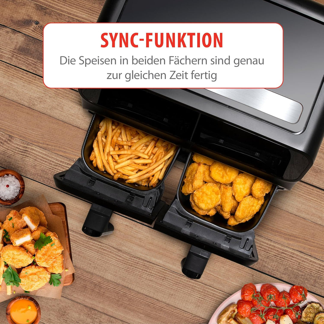 alpina Doppel Heissluftfritteuse 8L - Airfryer 1700W - Heissluftfritteuse für Braten, Frittieren und