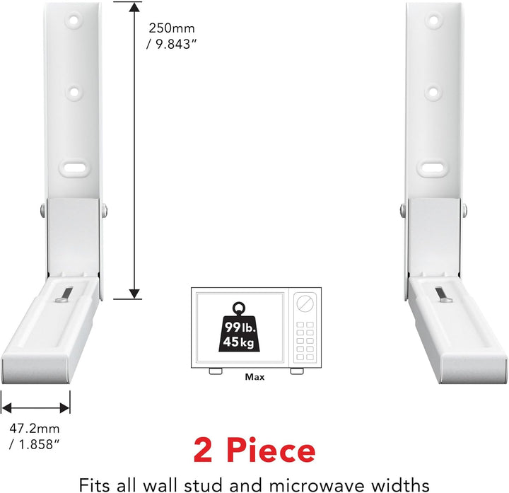 AVF EM60W-A Universal-Mikrowellen-Halterung zur Wandmontage, Weiss, Arme ausziehbar von 29,2 cm bis