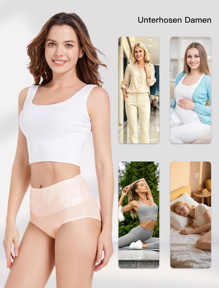 HAVVIS Unterhosen Damen Stretch Baumwolle Hohe Taille Slips Weich Atmungsaktiv Bequeme Unterwäsche M