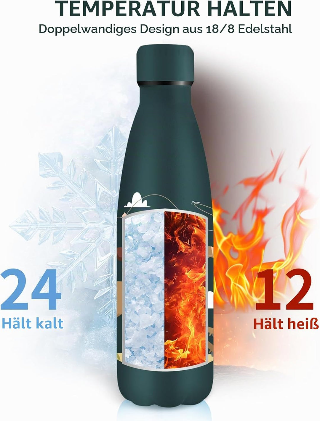 Grsta Trinkflasche 500ml, Trinkflasche Edelstahl, Wasserflasche für Kohlensäurehaltige Getränke, Iso