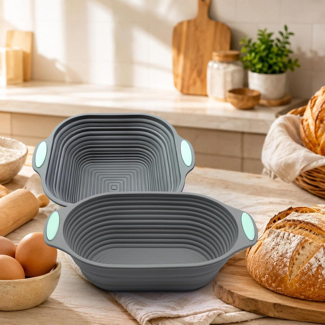 Graue Kuchenform, 26.5 cm/29.9cm Faltbare Silikon Backform Grau Quadratisch+Oval, Grau Quadratisch+O