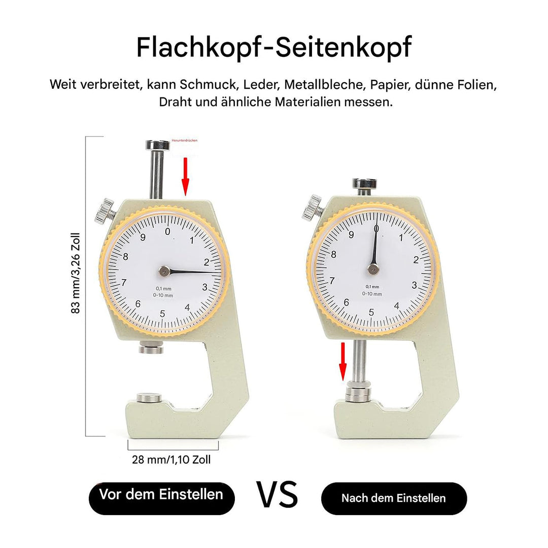 WUTA Leder-Dickenmessgerät 0-10mm Bereich Tragbarer Dickenmessgerät für Leder Papier Metallblechdick