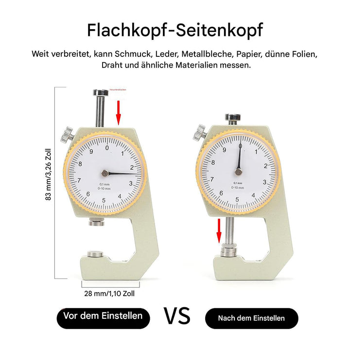 WUTA Leder-Dickenmessgerät 0-10mm Bereich Tragbarer Dickenmessgerät für Leder Papier Metallblechdick
