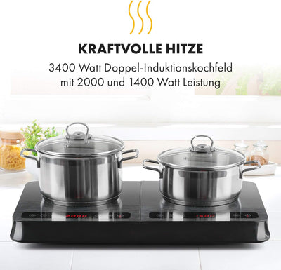 Klarstein InnoChef - Doppel-Induktionskochfeld, mobiles Kochfeld, 3400 W, Touch Control, Topfsensor,