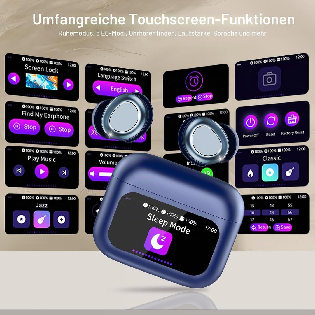 Bluetooth Kopfhörer, Bluetooth 5.4 Schlafkopfhörer In Ear mit Touchscreen, 48H Spielzeit Mini Kopfhö