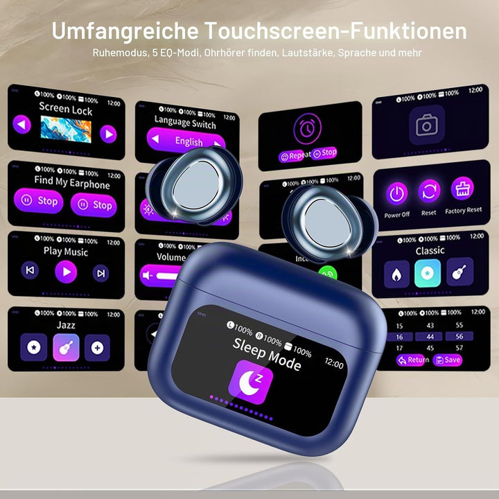 Bluetooth Kopfhörer, Bluetooth 5.4 Schlafkopfhörer In Ear mit Touchscreen, 48H Spielzeit Mini Kopfhö