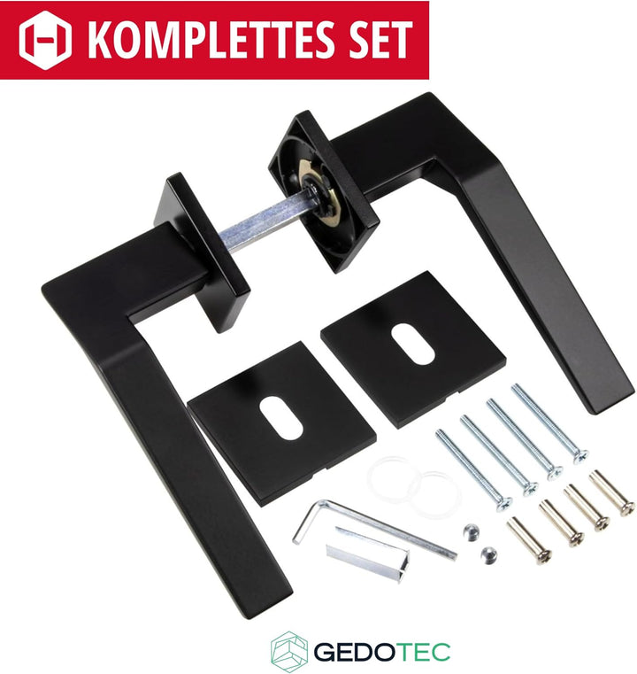 Gedotec Drückergarnitur Schwarz matt [BB - Buntbart] 1x Tür Beschläge Eckige-Rosette I Türgriffe Inn