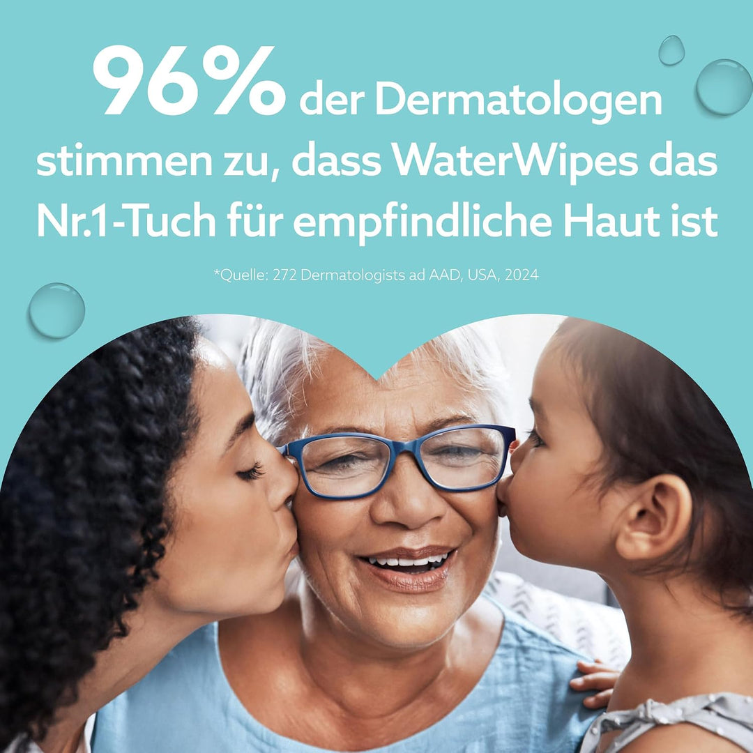 WaterWipes Sensitive+ On The Go Wipes, Unterwegs-Tücher, 224 Stück (8 Packungen), 3-in-1 reinigt, pf
