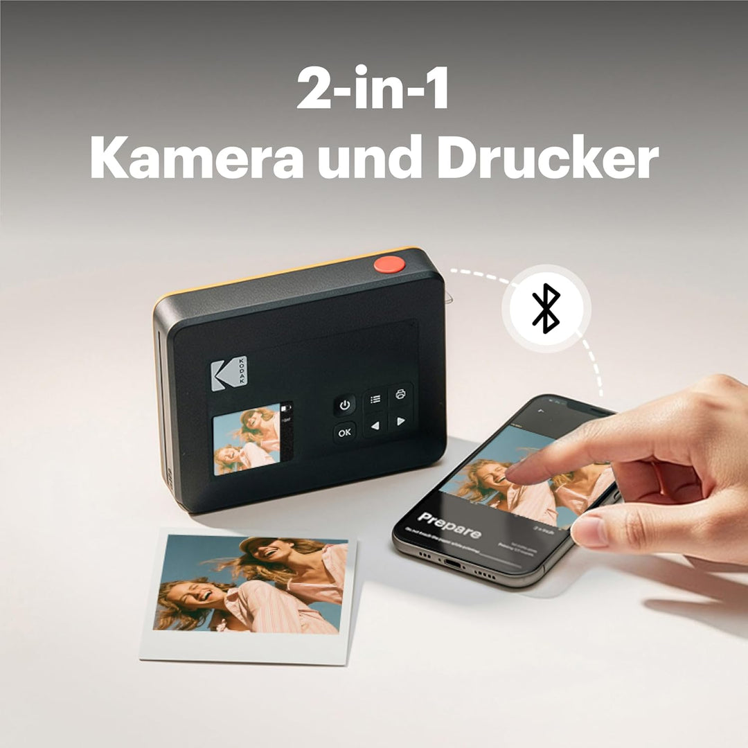 KODAK Mini Shot 3 Retro 4PASS 2-in-1 Sofortbildkamera und Fotodrucker (7,6x7,6cm) + 8 Blatts, Gelb M