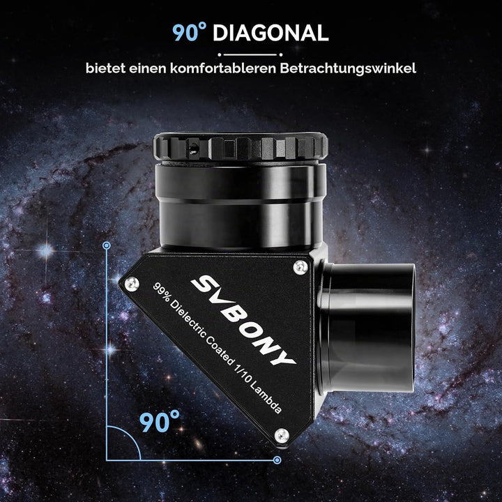 Svbony SV223 Diagonalspiegel, 2" 90° Stern Zenitspiegel mit 1,25" Adapter und Kohlefasermaterial, 99