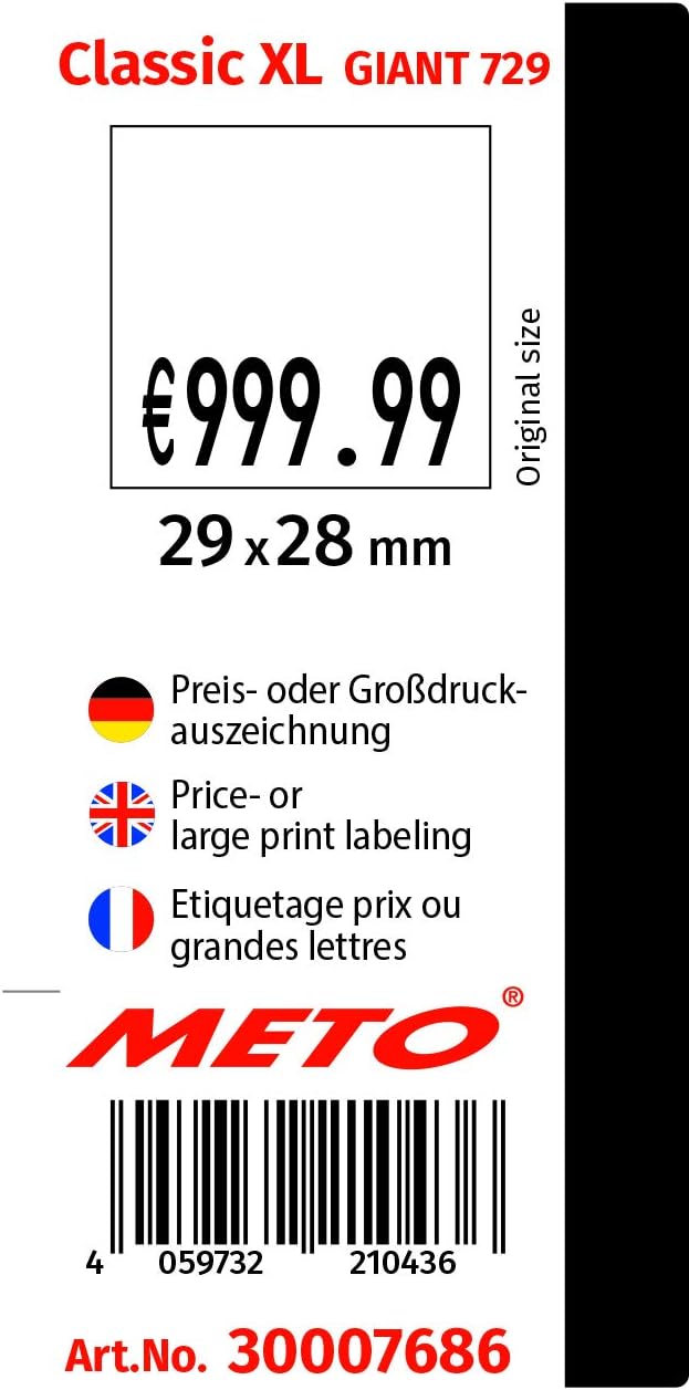 Original Meto Classic XL Giant Preisauszeichner Set – Preis, Grossdruck (1-zeilig, 7-stellig für 29