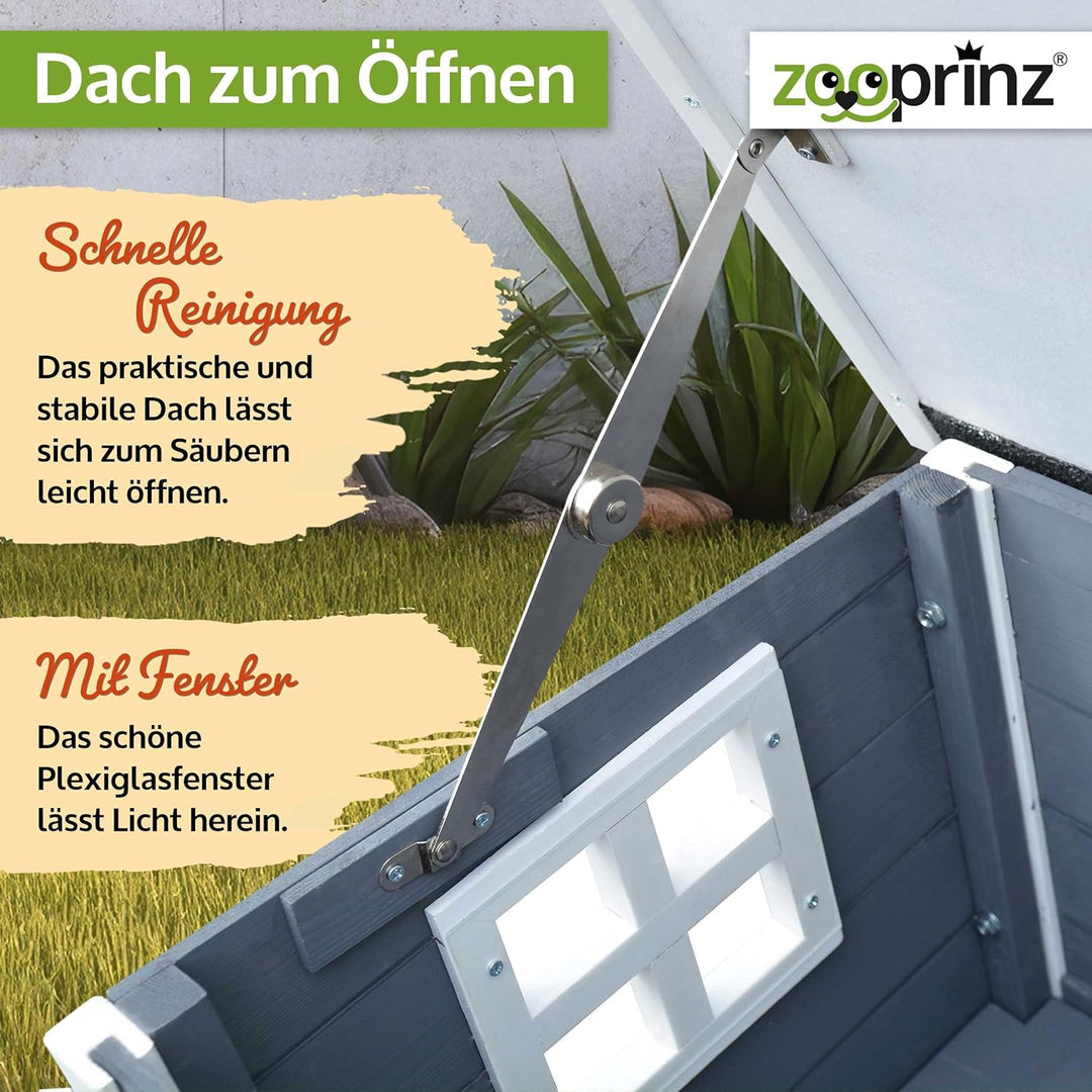 zooprinz Premium Holz Katzenhaus – Katzenkiste mit Dach zum Öffnen, Fenster und Schwingtür – Sisalba