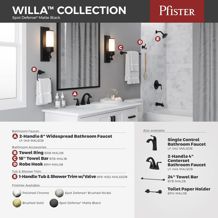 Pfister LF049MALSDB Willa Wasserhahn mit 2 Griffen, 20,3 cm, breit, in Spot Defense mattschwarz Weit