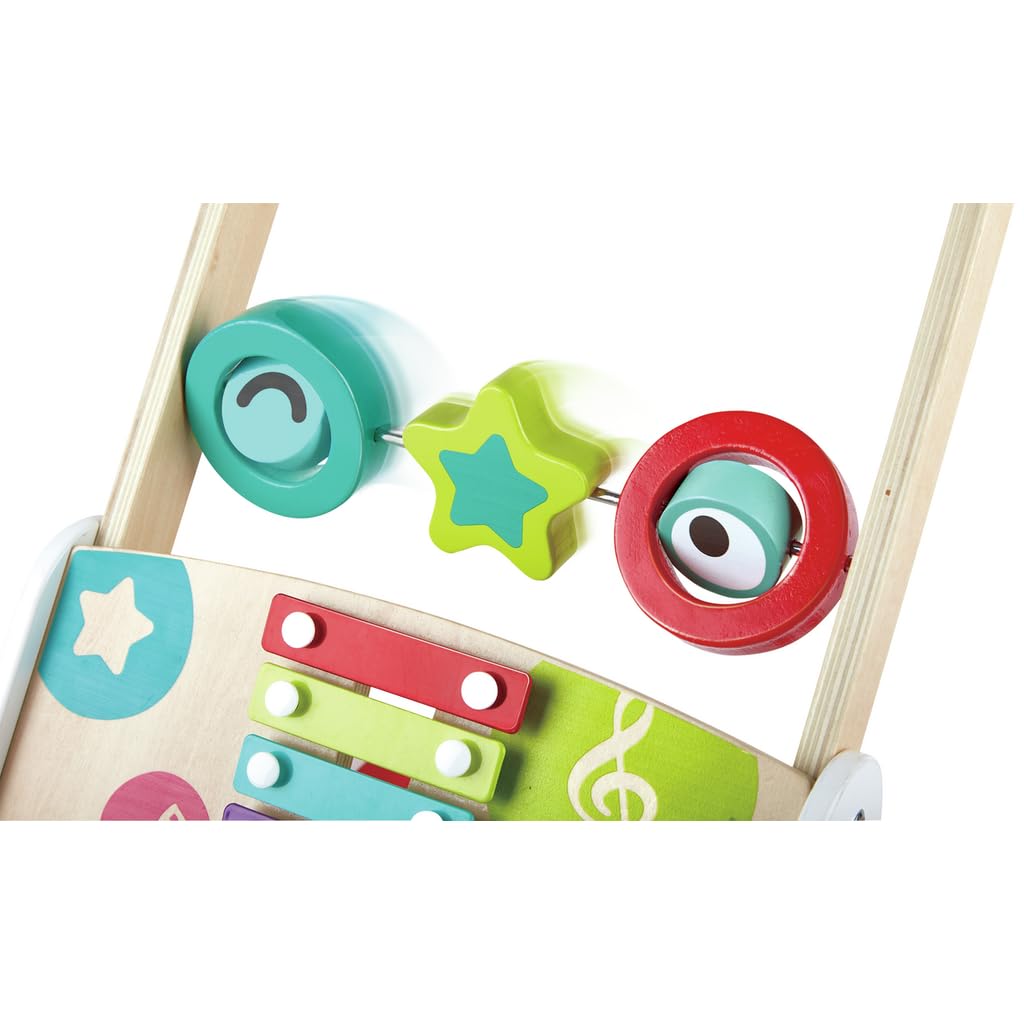 Hape My First Musical Walker, Wooden Push Along Baby Walker Trainer with Music Box & Activities, 10