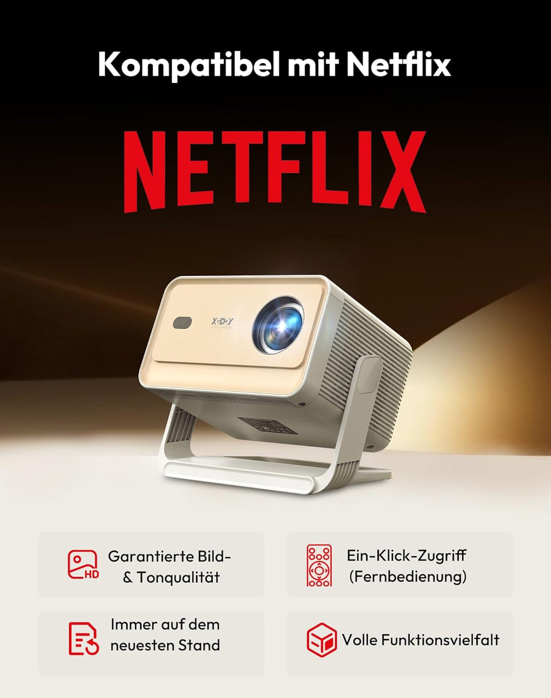 Smart Beamer N6 Pro: Kompatibel mit Netflix& Autofokus mit 4K-Unterstützung und 1080P Full HD, WiFi