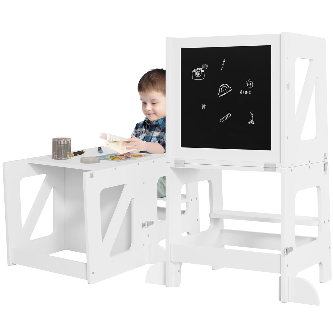 WOLTU Lernturm 3 in 1, Tritthocker Kinderhocker Kindertisch Tafel, Montessori Lernturm für Kinder, K