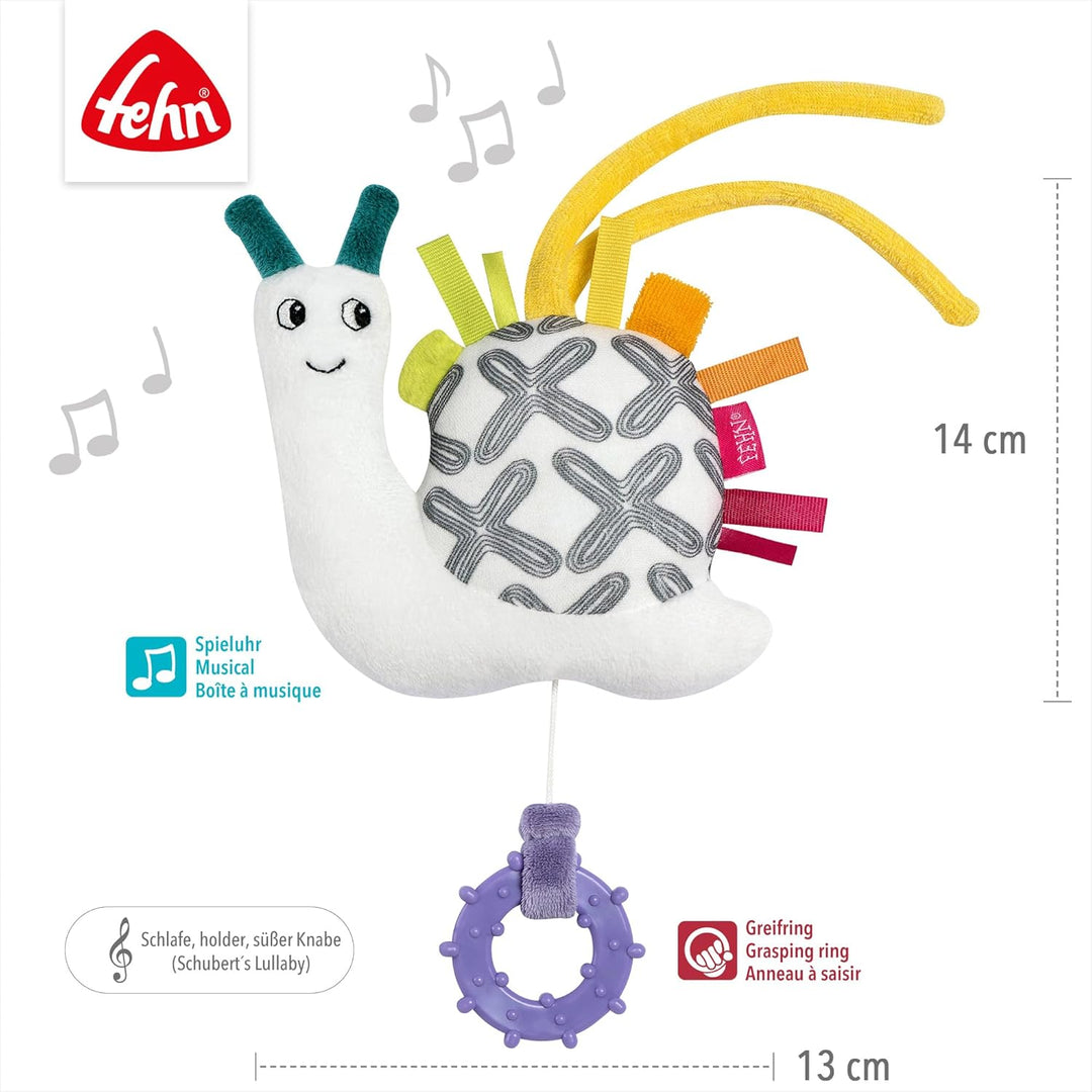 Fehn Mini-Spieluhr Schnecke – Kuscheltier & Einschlafhilfe: Aufzieh-Spieluhr mit sanfter Melodie Sch