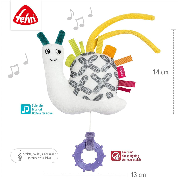 Fehn Mini-Spieluhr Schnecke – Kuscheltier & Einschlafhilfe: Aufzieh-Spieluhr mit sanfter Melodie Sch