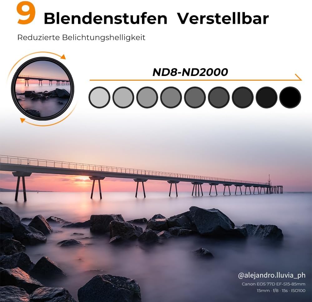 K&amp;F CONCEPT Variabler ND Filter 58mm ND8- ND2000 Graufilter (3-11 Blenden) | Optikglas mit 24-lagige