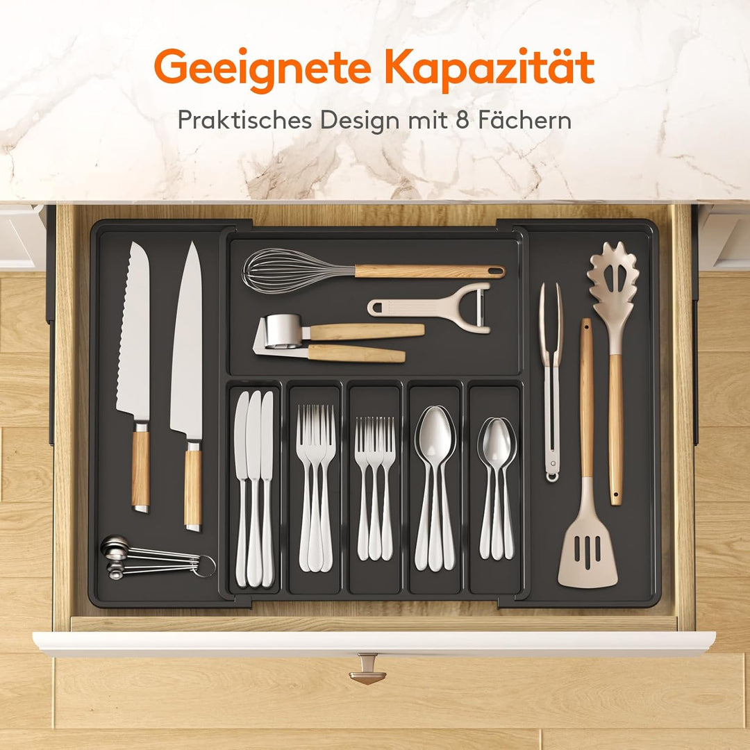 Lifewit Besteckkasten für Schubladen 40 50, verstellbarer Kunststoff Organizer Küche Tiefe 47 cm, Be