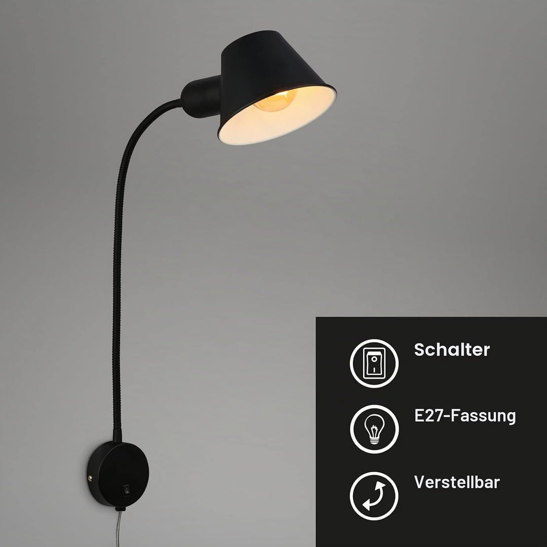 BRILONER Leuchten - Bettleuchte flexibel, Bettlampe verstellbar, Kippschalter, 1x E27 Fassung max. 1