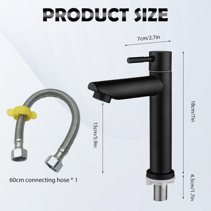 Wasserhahn Bad Schwarz+Wasserzulaufleitung, Edelstahl, Kaltwasserhahn Gäste Wc,Mischbatterie Waschbe