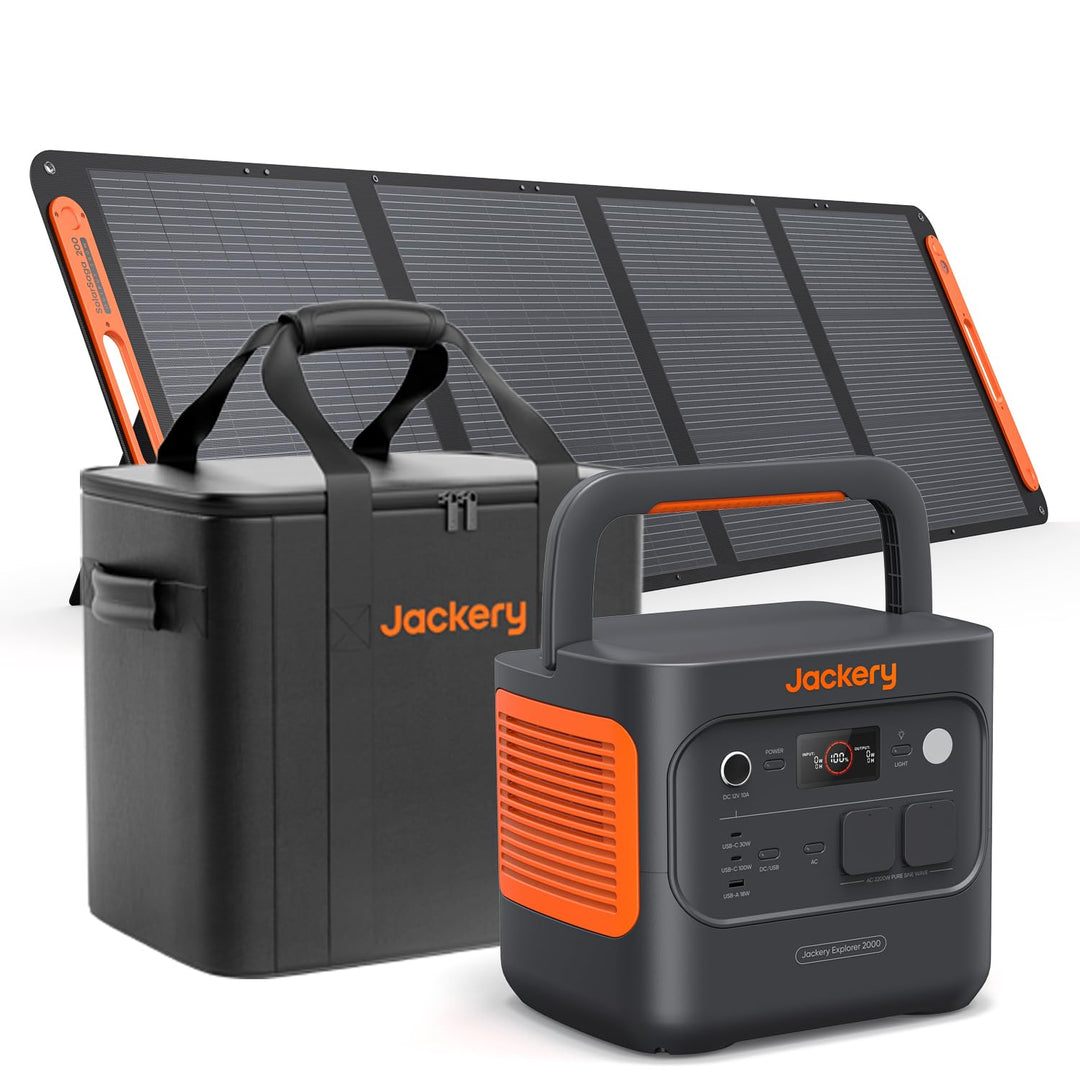 Jackery 2000 v2 Tragbare Powerstation mit 200W Solarpanel mit L Tragtasche, 2042Wh Solargenerator mi