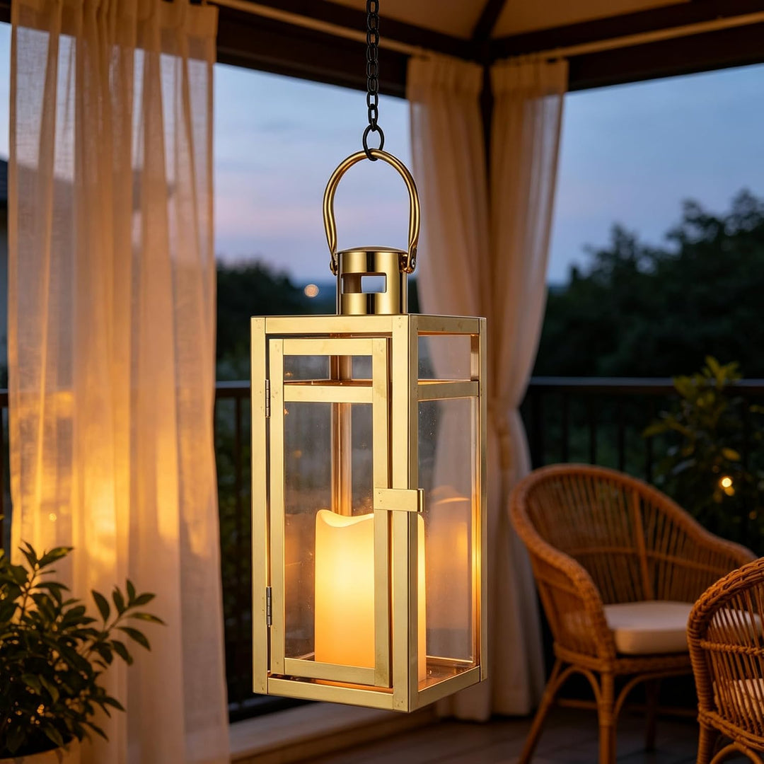TRIROCKS Dekorative Laterne aus Edelstahl 30 cm hoher Kerzenhalter aus Metall mit klaren Glasscheibe