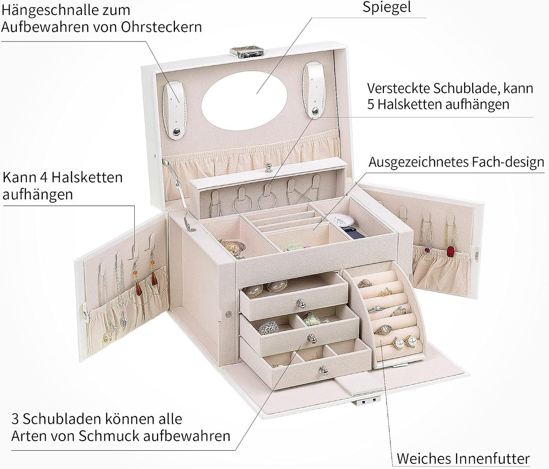 AdelDream Damenschachtel PU-Leder Medium Juwelierlocker mit Schloss Geeignet für Heimfahrt um Ringe